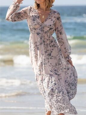 Lovestitch Blush Floral Long Sleeve Maxi Dress